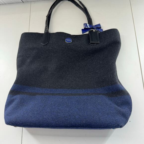 Vintage Y2K Coach 24665 Stripe North South Tote Bag Navy Blue & Black Preppy - Picture 3 of 10